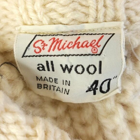 St Michael Wool Aran Knit Sweater Vintage Fisherman Made In Britain Mens Large - Picture 5 of 6
